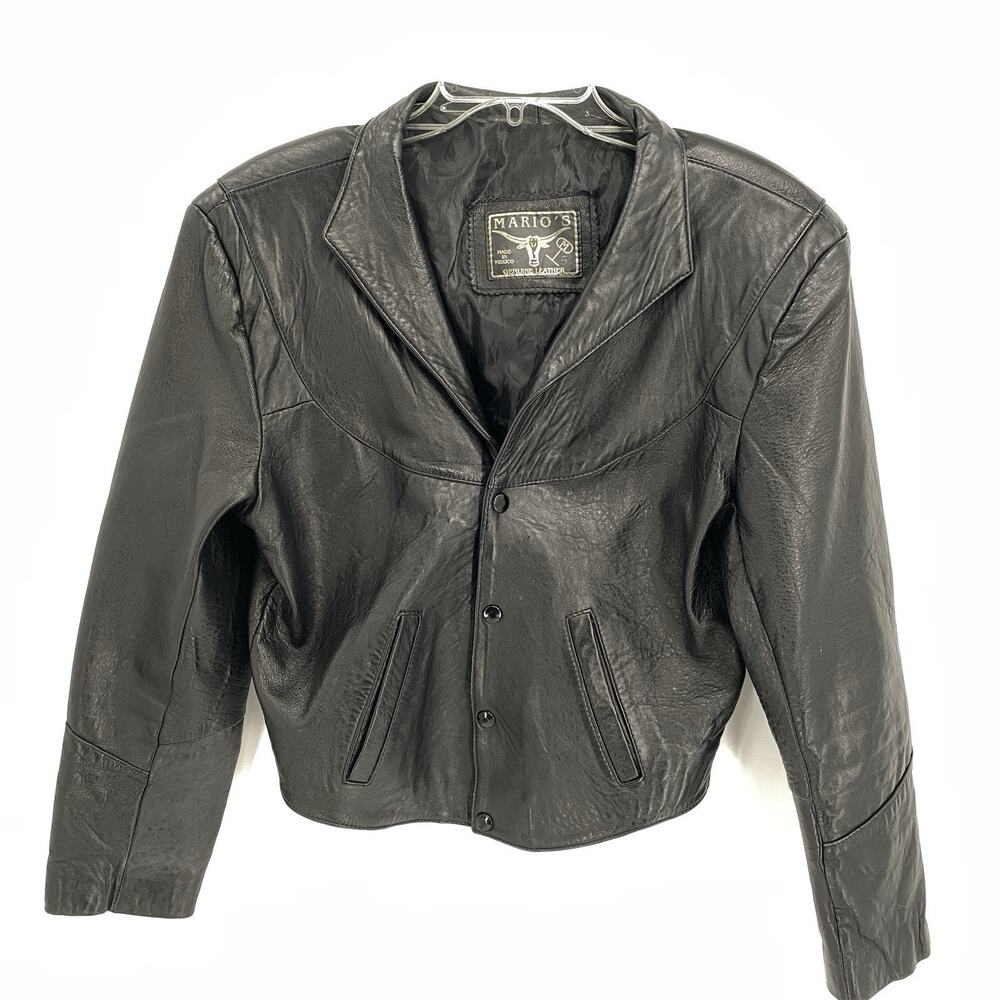 Vintage Cropped Leather Jacket Black Size S Moto Biker Retro